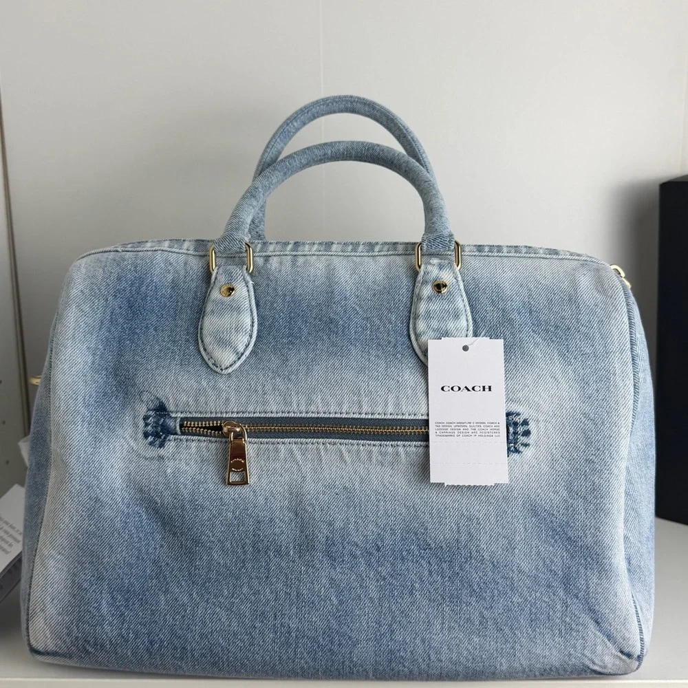 NWT Coach Rowan Large Satchel Bag In Loved Denim With Charms - Picture 11 of 15